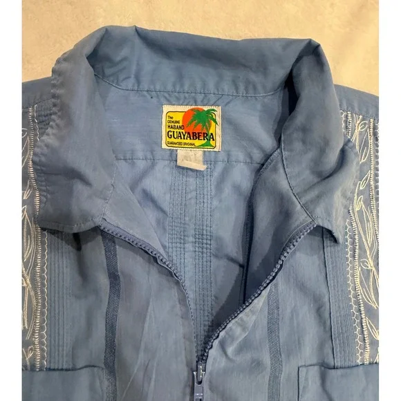 Haband Guayabera Shirt Mens Blue Zip Front Embroidered Short Sleeve XL 4XL - Picture 3 of 6
